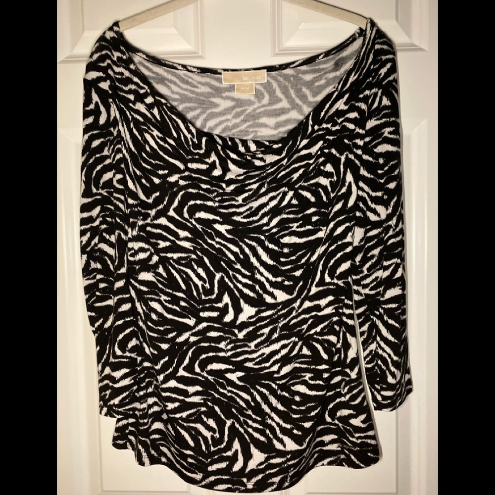 Michael Kors Black and White Zebra Print Top